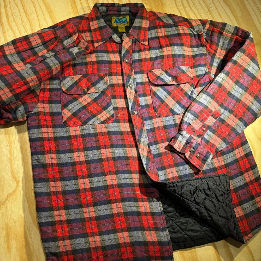 Native Habitat Men's Plaid Quilted Flannel Shirt Jacket Red Long Sleeve XL